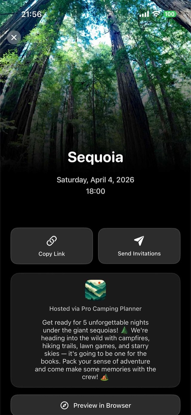 Camping trip invitation under sequoias