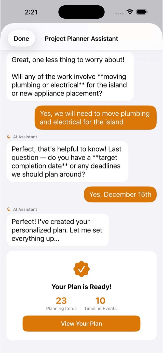 AI project assistant building a renovation plan