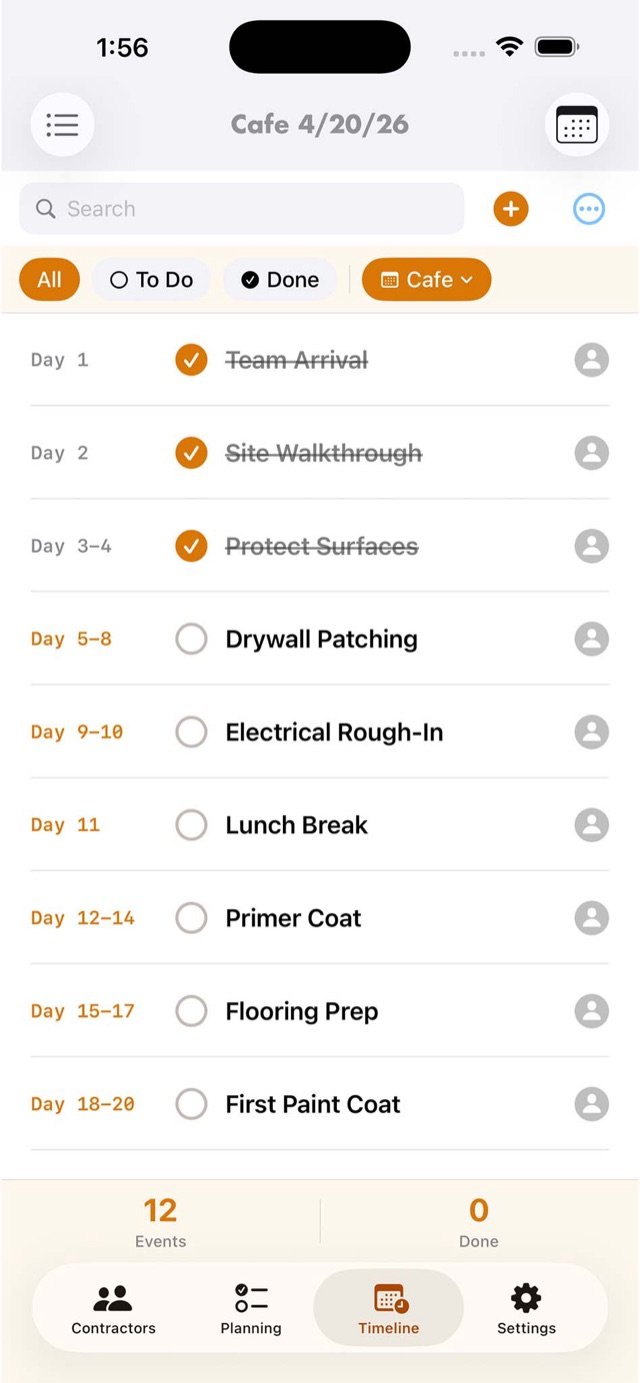 Day by day renovation schedule