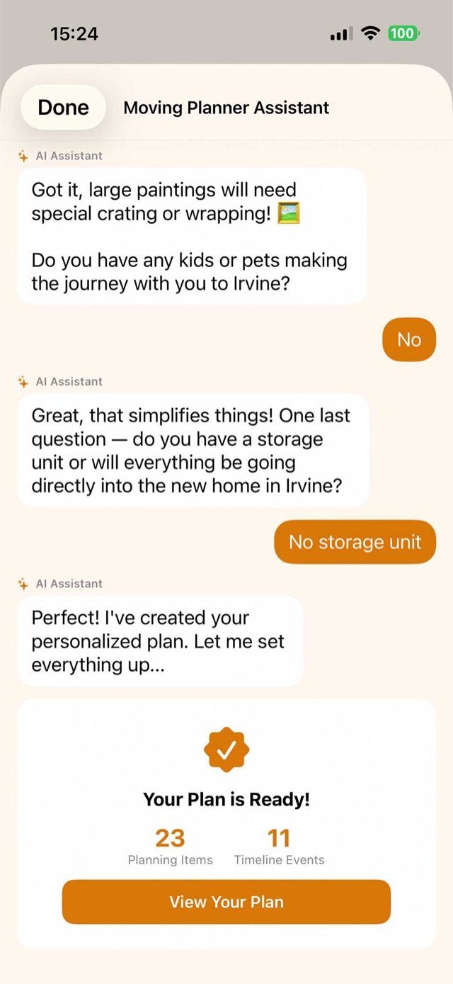 AI moving assistant building a personalized plan