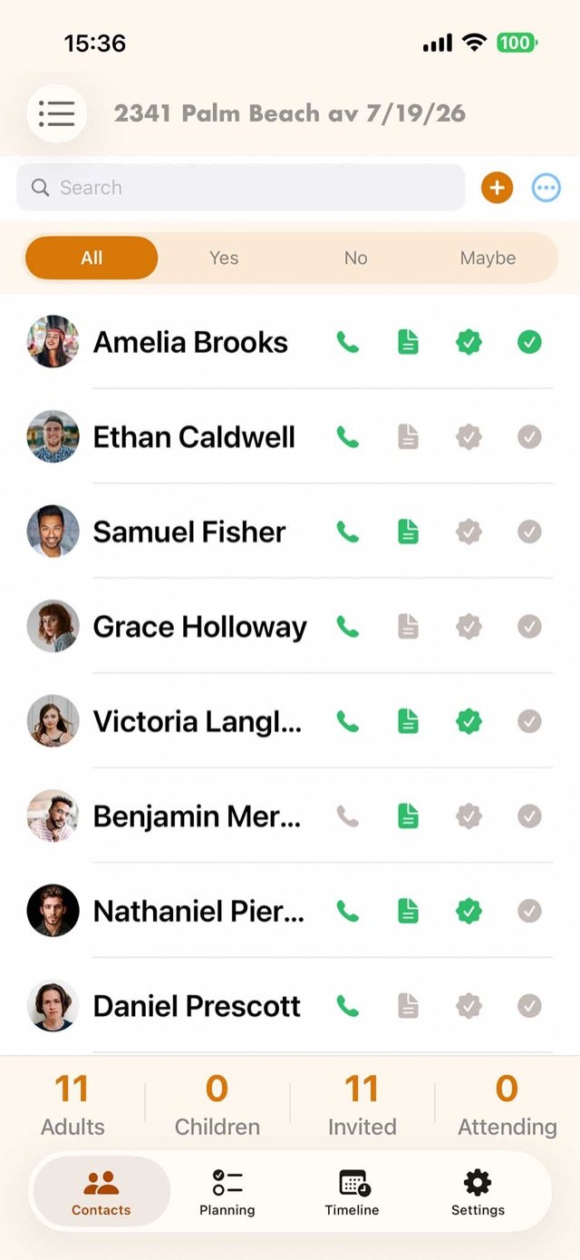 Providers and contacts list with quotes and confirmations
