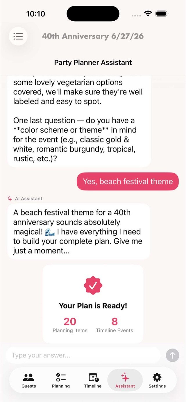 AI assistant building a party plan
