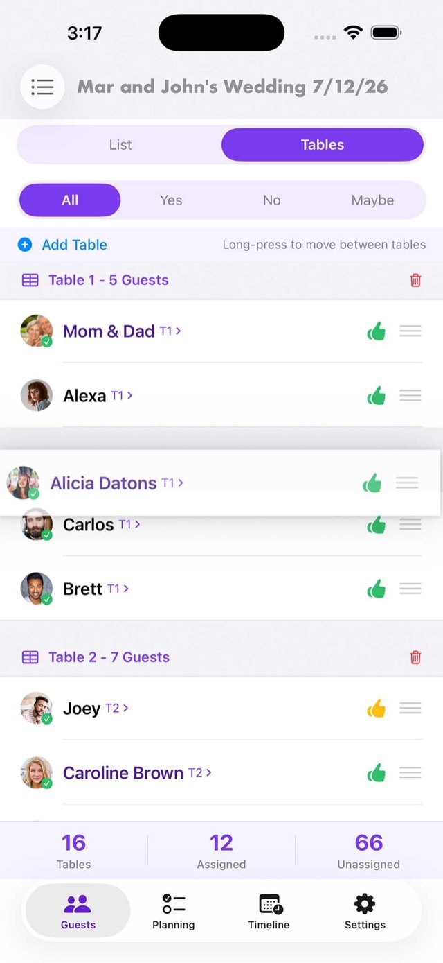 Drag and drop wedding seating chart